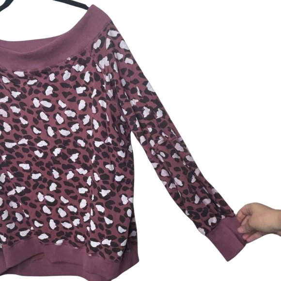 EASEL | Mauve Off The Shoulder Leopard Print Long Sleeve Sweatshirt | Size L - Picture 5 of 11